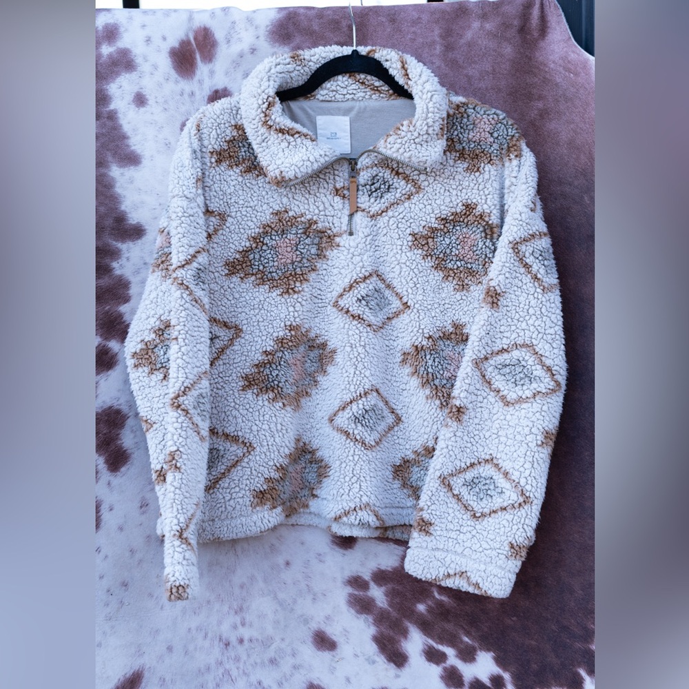 Thread & Supply Geometric Cream and Brown Teddy Jacket